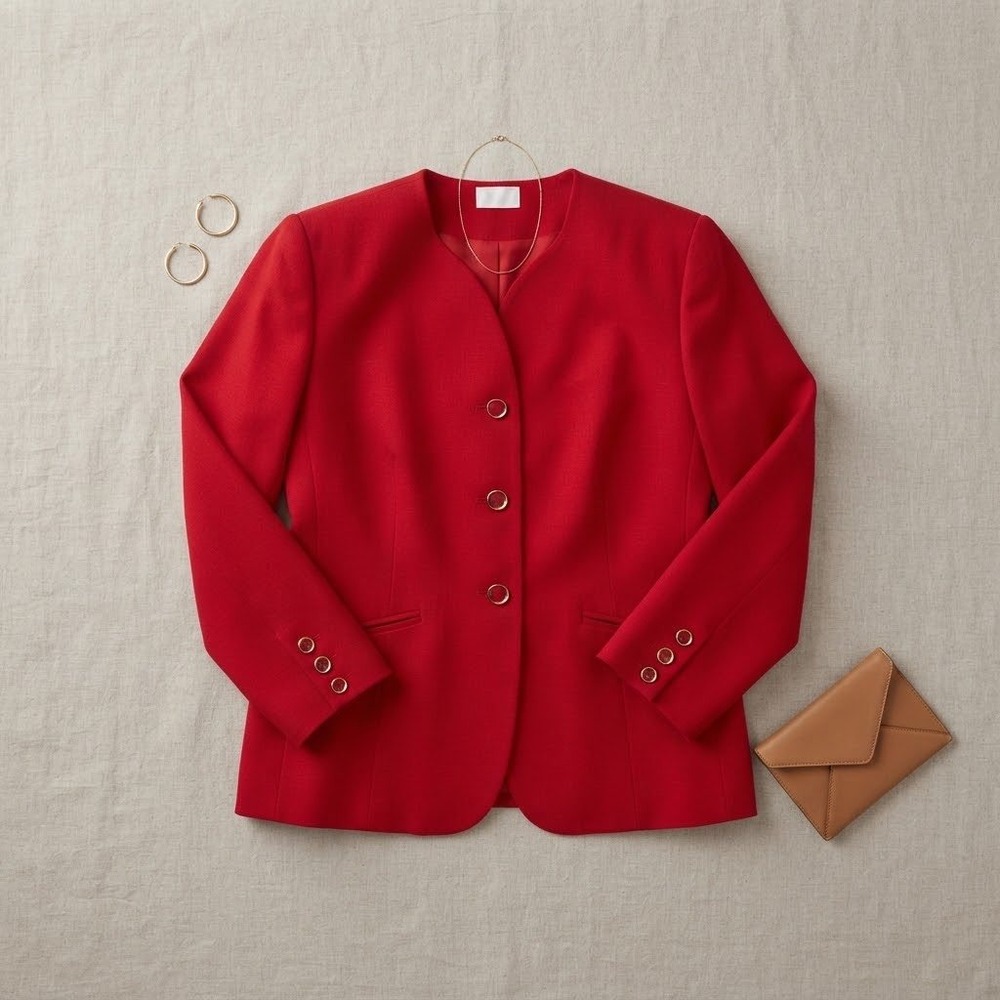 Pendleton Wool Blazer Women XL Red Collarless Vintage 100% Virgin Wool Career